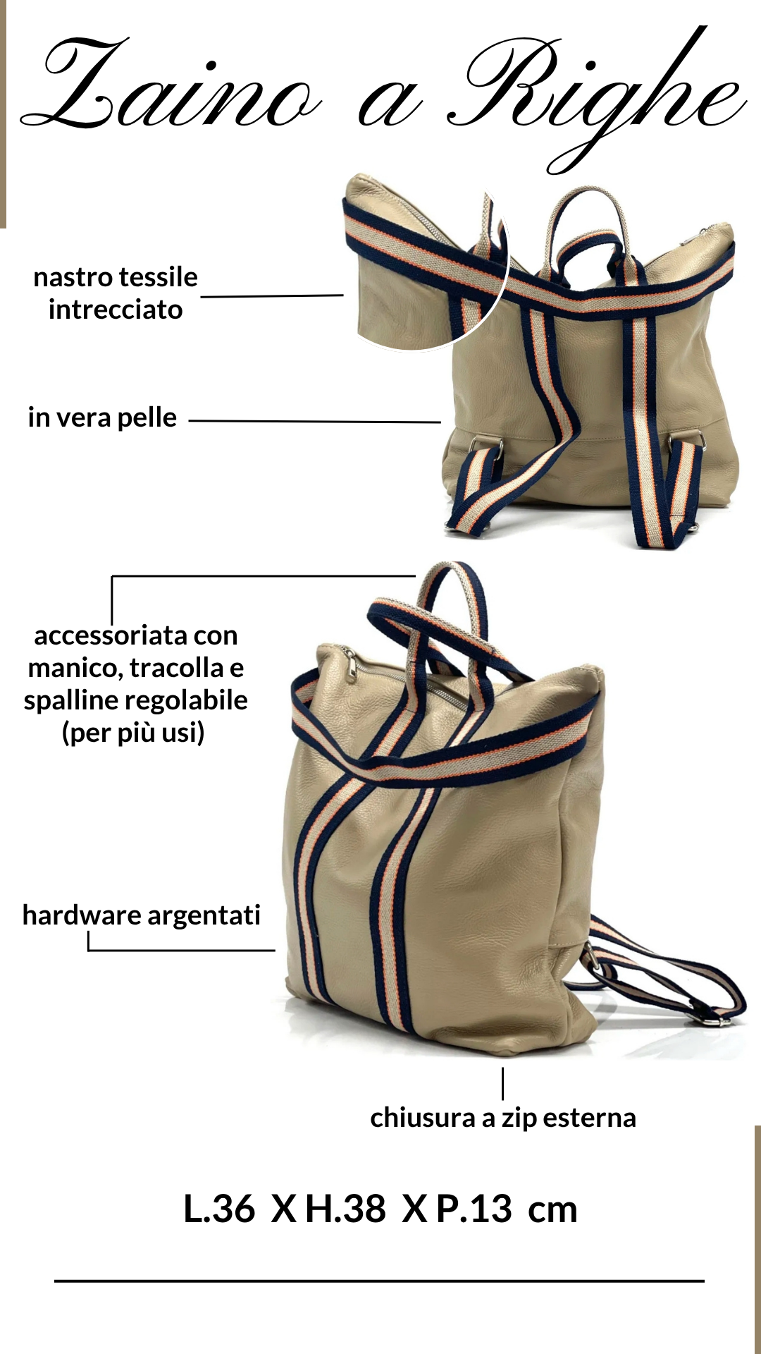 ZAINO IN PELLE RIGHE
